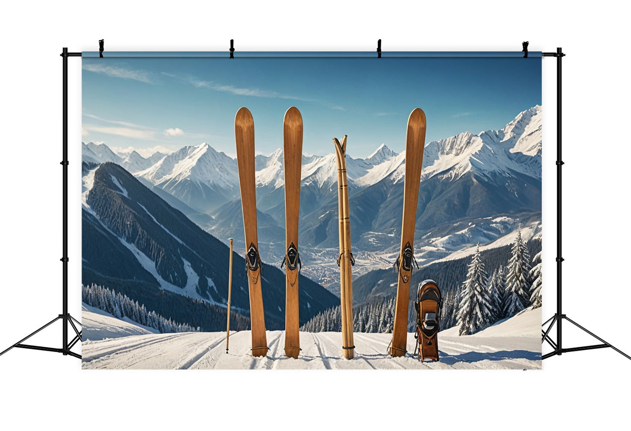 Toile de fond Skis en bois Paysage de montagne hivernale BRP9-304