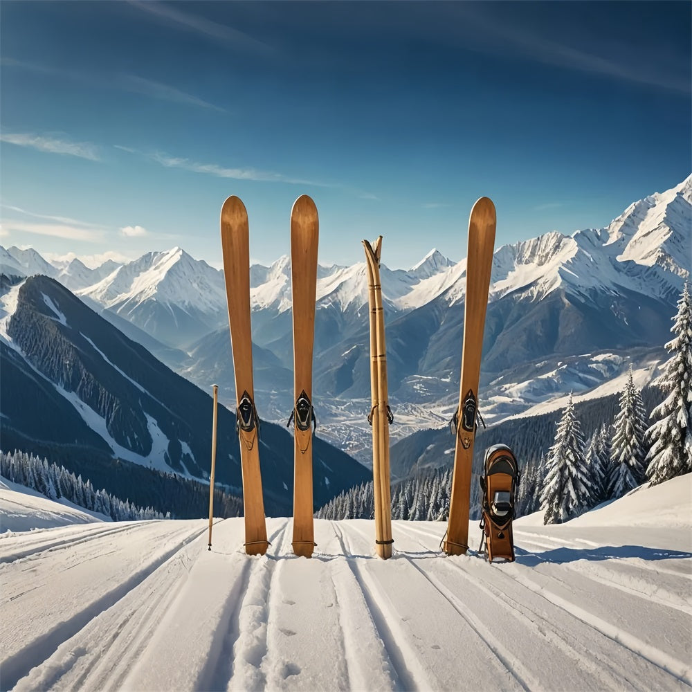 Toile de fond Skis en bois Paysage de montagne hivernale BRP9-304