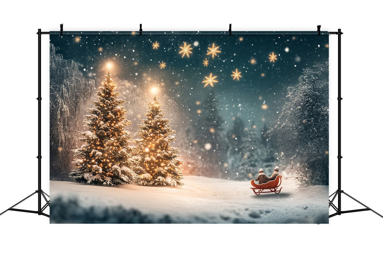 Toile de fond Arbres illuminés Forêt nocturne enneigée Hiver BRP9-306