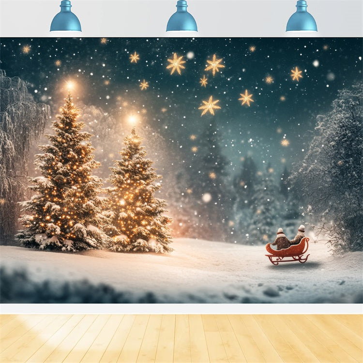 Toile de fond Arbres illuminés Forêt nocturne enneigée Hiver BRP9-306