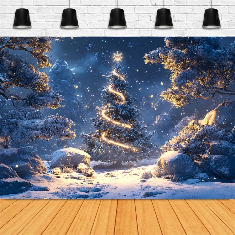 Toile de fond Sapin lumineux Forêt hivernale Nuit BRP9-307