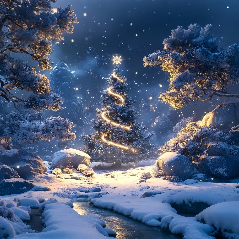 Toile de fond Sapin lumineux Forêt hivernale Nuit BRP9-307