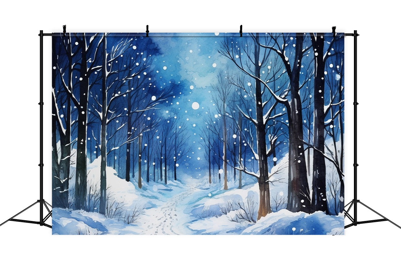 Toile de fond Nuit sereine Forêt enneigée Hiver BRP9-314