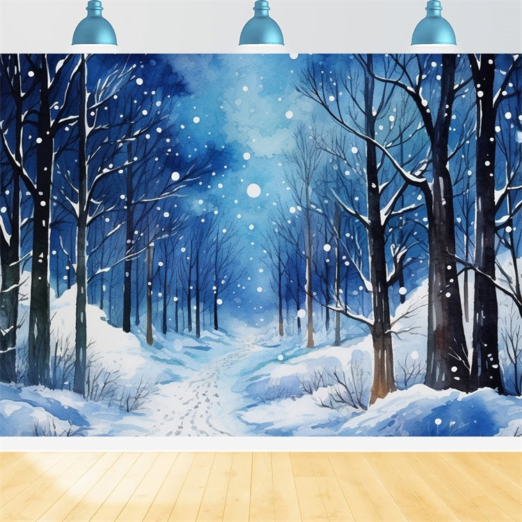 Toile de fond Nuit sereine Forêt enneigée Hiver BRP9-314