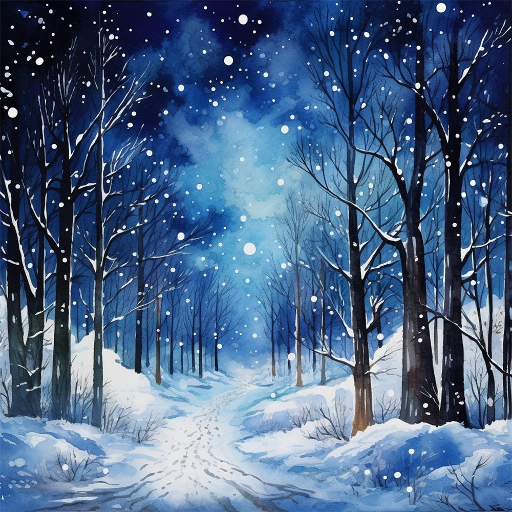 Toile de fond Nuit sereine Forêt enneigée Hiver BRP9-314