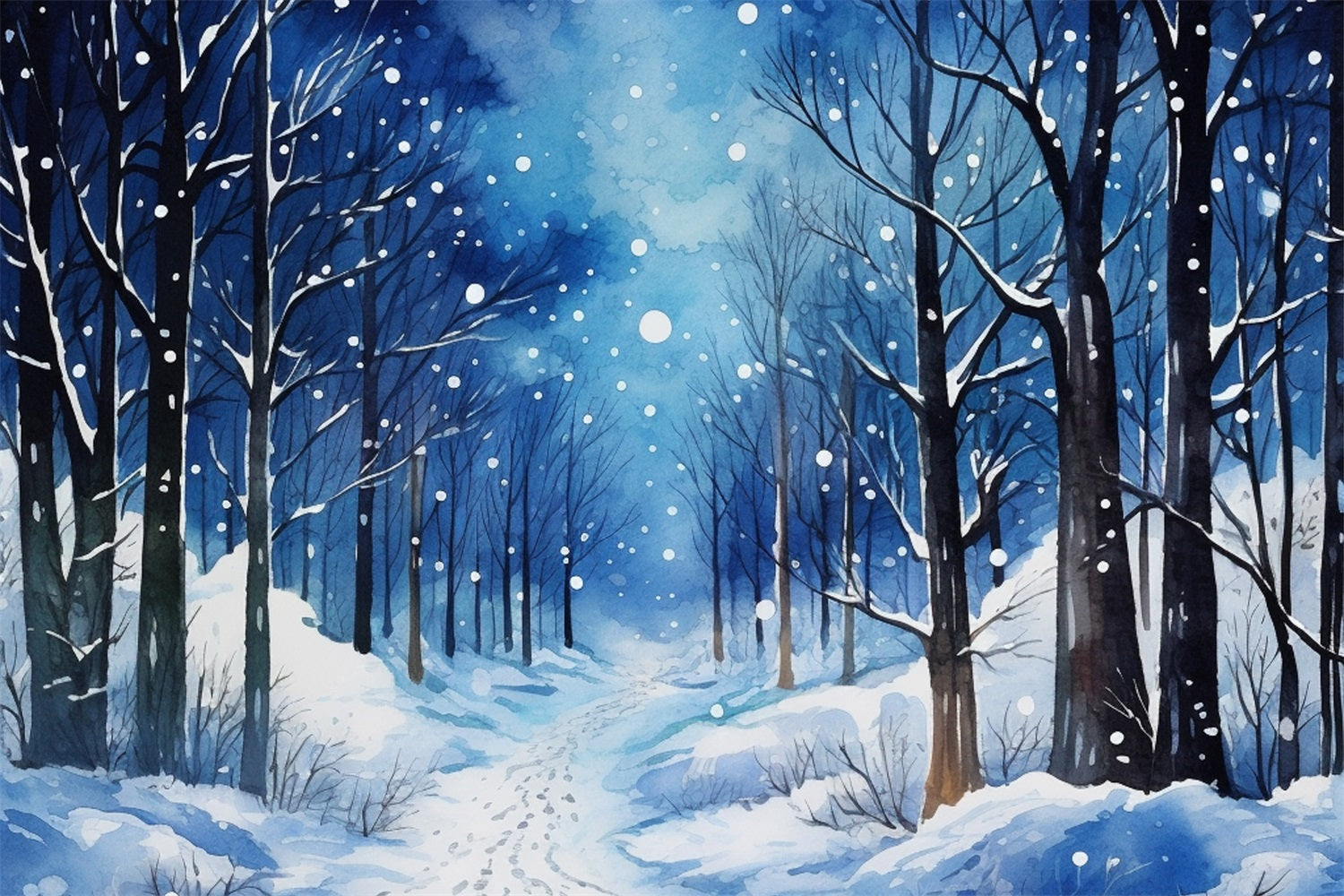Toile de fond Nuit sereine Forêt enneigée Hiver BRP9-314