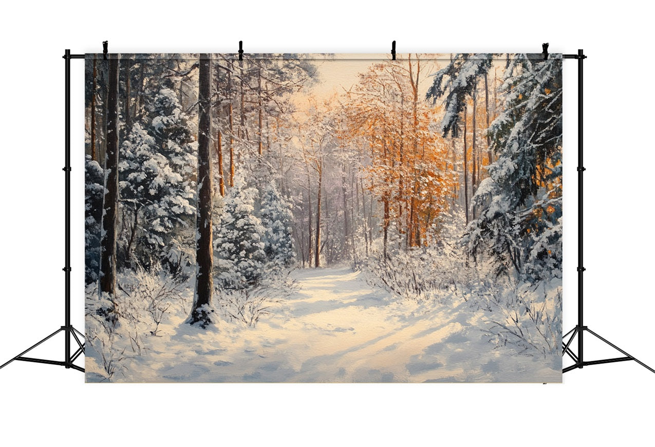 Toile de fond Promenade tranquille Forêt enneigée Hiver BRP9-323