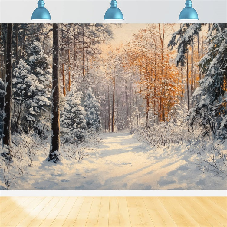 Toile de fond Promenade tranquille Forêt enneigée Hiver BRP9-323