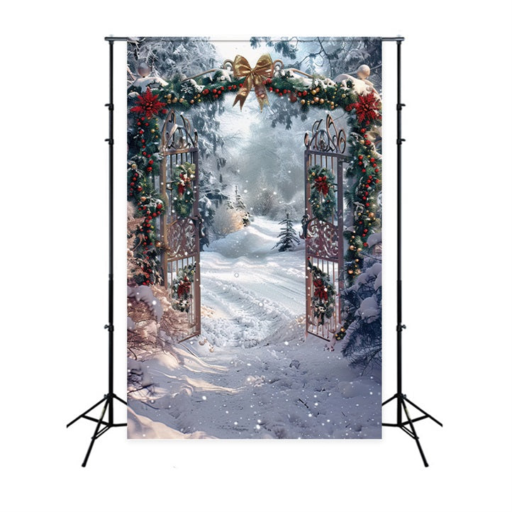 Toile de fond Arche décorée Forêt enneigée hivernale BRP9-333