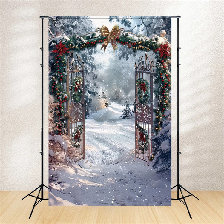 Toile de fond Arche décorée Forêt enneigée hivernale BRP9-333