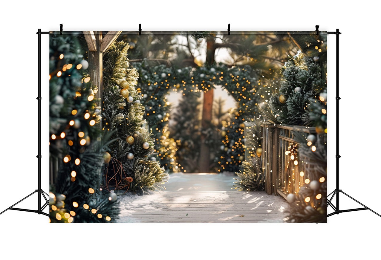 Toile de fond Allée hivernale décorée Lumières de Noël BRP9-334
