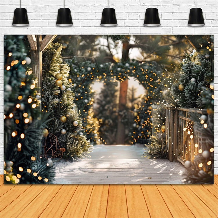 Toile de fond Allée hivernale décorée Lumières de Noël BRP9-334