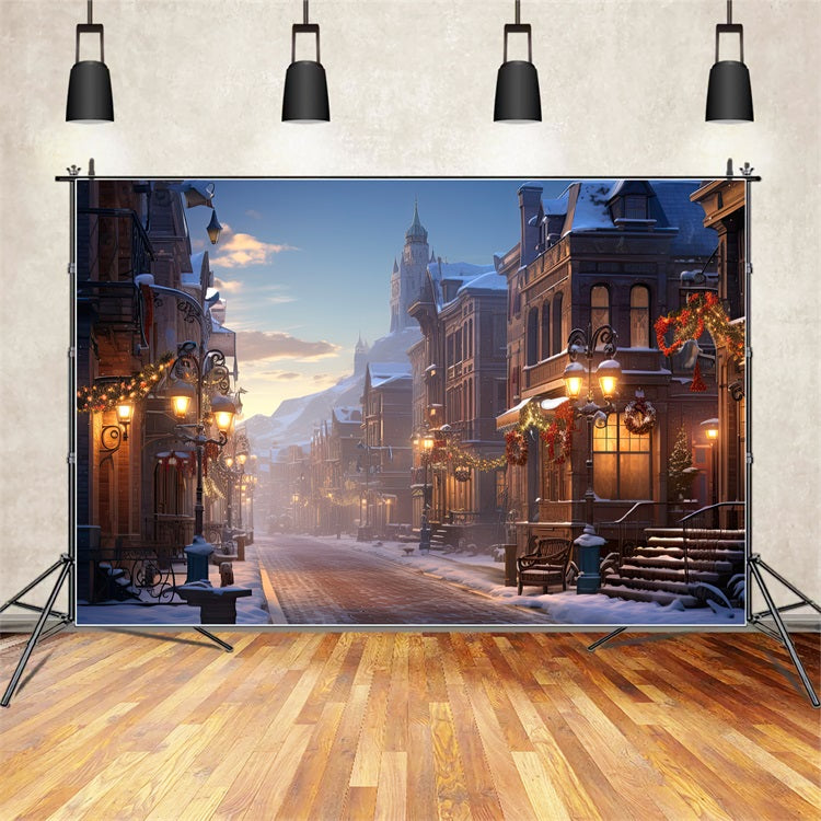 Toile de fond Rue paisible Éclairage doux Hiver BRP9-339