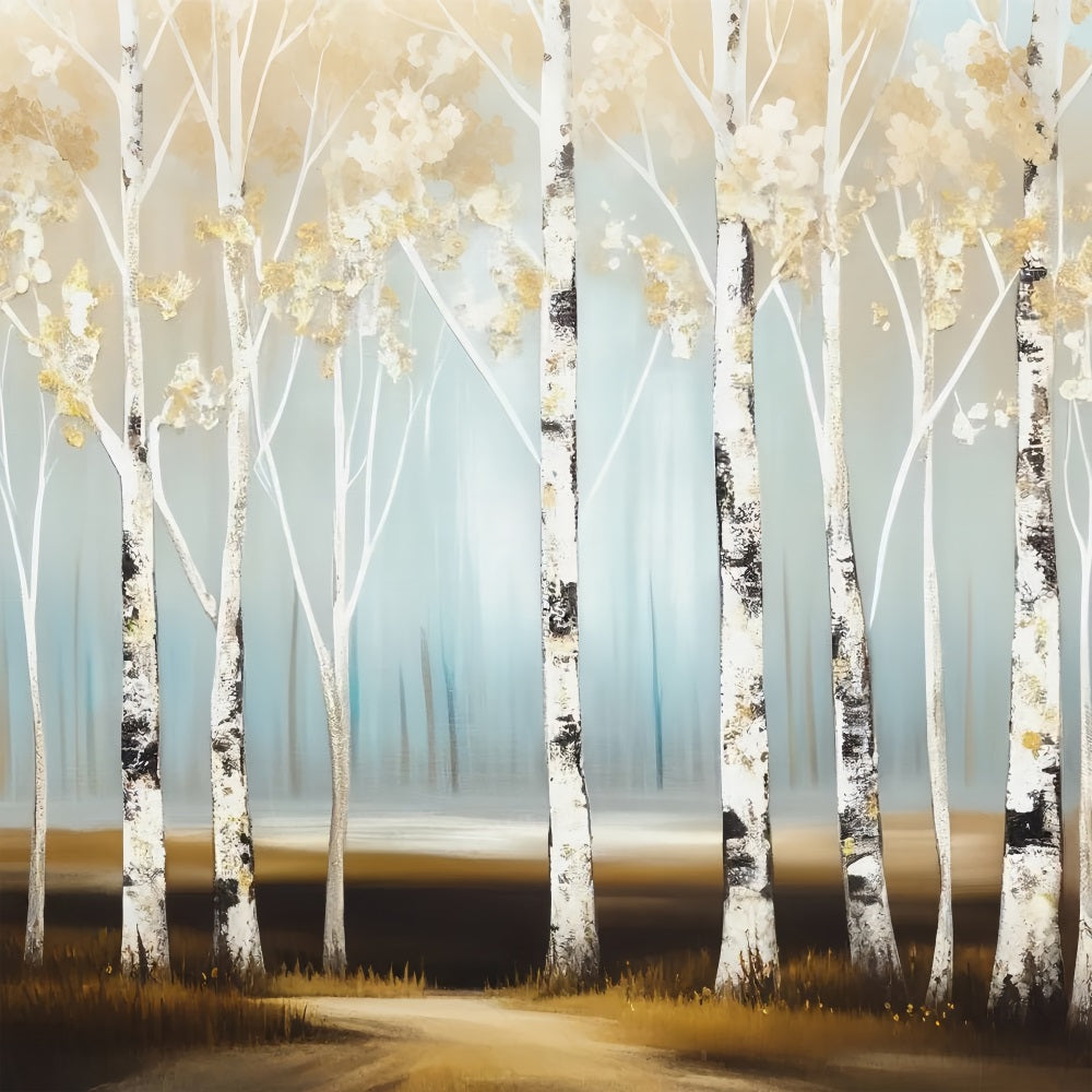 Toile de fond Forêt sereine Bouleau Lumière brumeuse Hiver BRP9-342