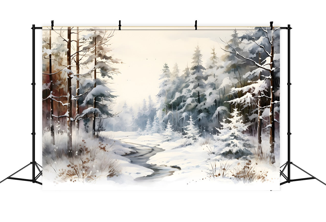 Toile de fond Paysage hivernal Givré Rivière gelée BRP9-350