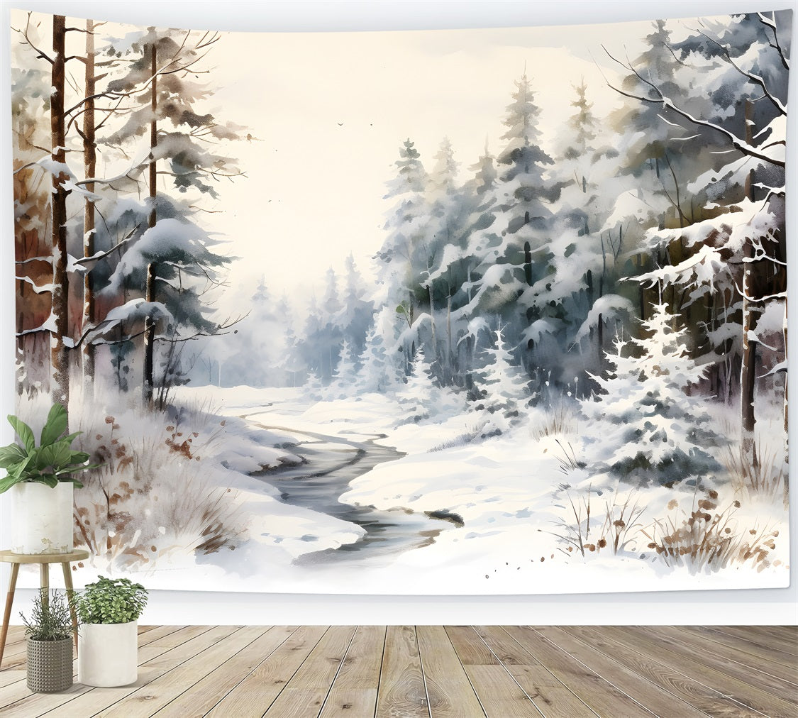 Toile de fond Paysage hivernal Givré Rivière gelée BRP9-350