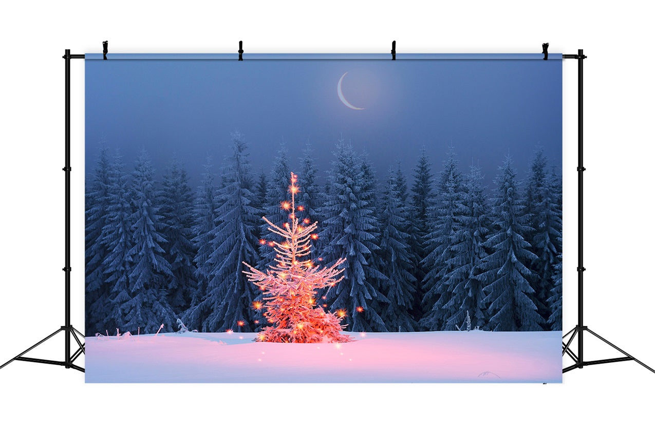 Toile de fond Sapin de Noël lumineux Nuit hivernale scintillante BRP9-365