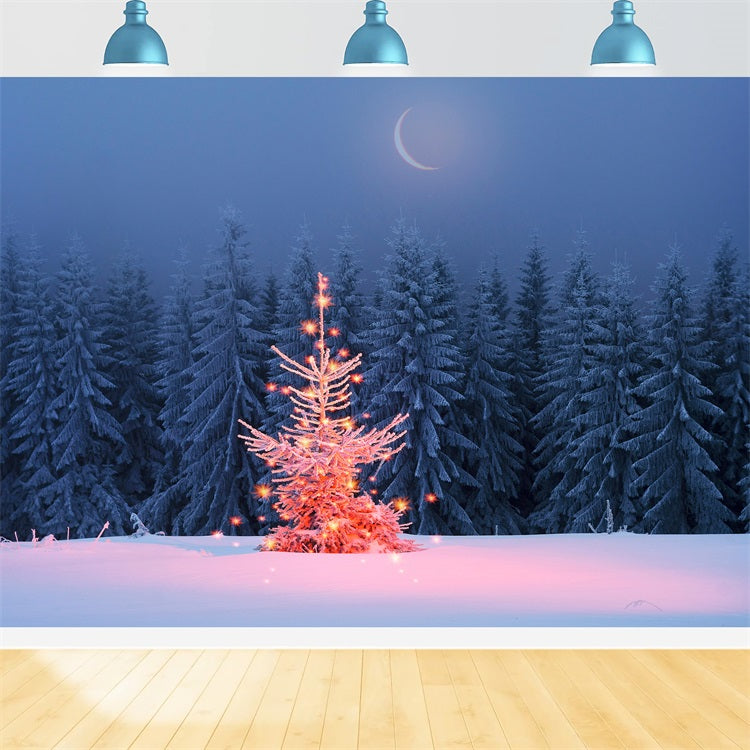 Toile de fond Sapin de Noël lumineux Nuit hivernale scintillante BRP9-365