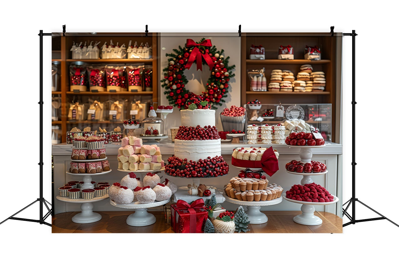 Toile de fond Desserts de Noël avec couronne de canneberges BRP9-79