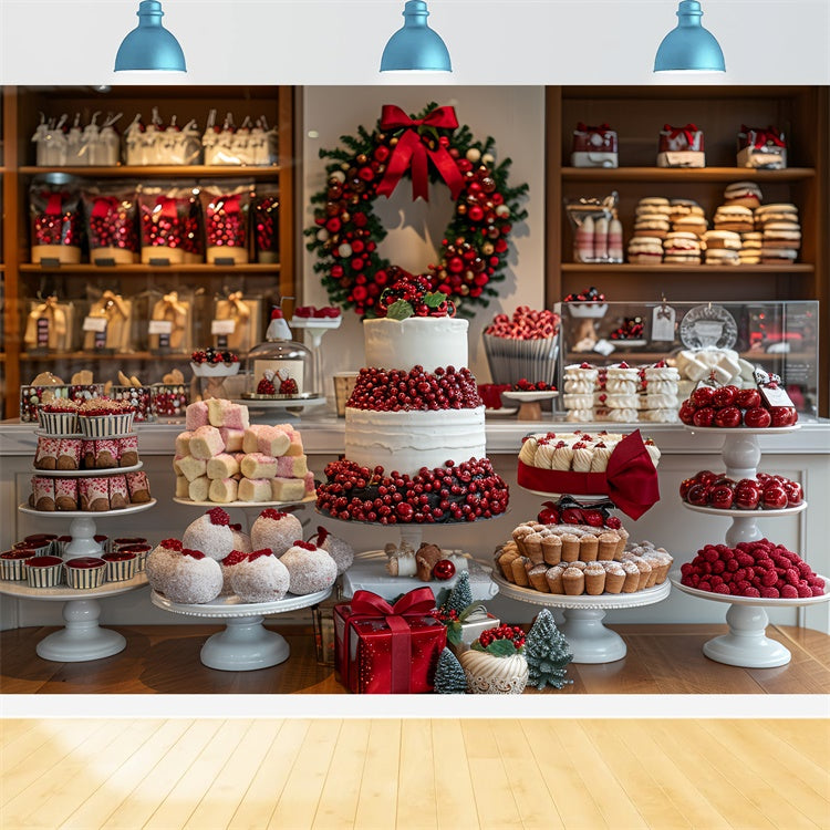 Toile de fond Desserts de Noël avec couronne de canneberges BRP9-79