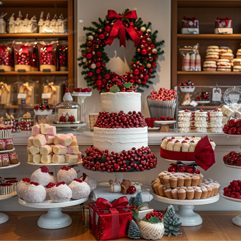 Toile de fond Desserts de Noël avec couronne de canneberges BRP9-79