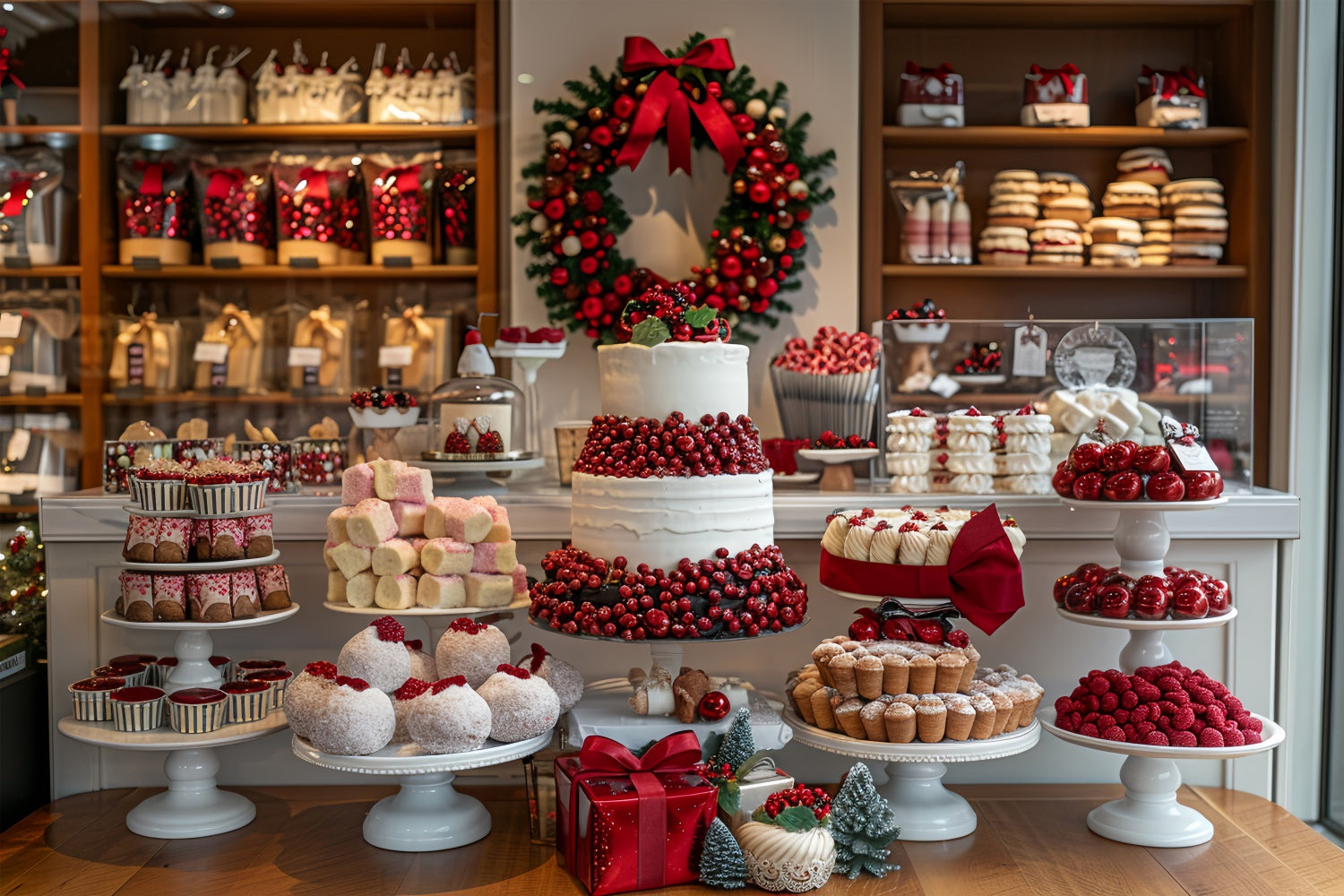 Toile de fond Desserts de Noël avec couronne de canneberges BRP9-79