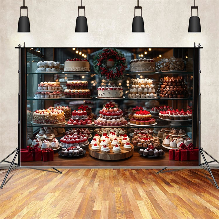 Toile de fond Délices de boulangerie de Noël avec couronne festive BRP9-82