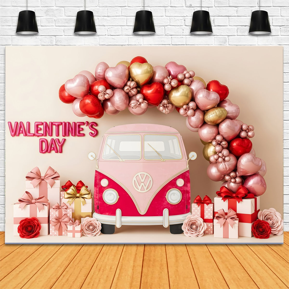 Fond pour la Saint-Valentin Cœur en ballons Camion de cadeaux Fond pour la Saint-Valentin par Magali