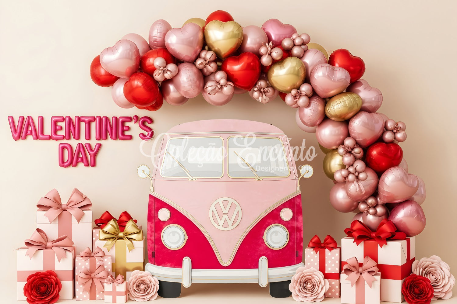 Fond pour la Saint-Valentin Cœur en ballons Camion de cadeaux Fond pour la Saint-Valentin par Magali