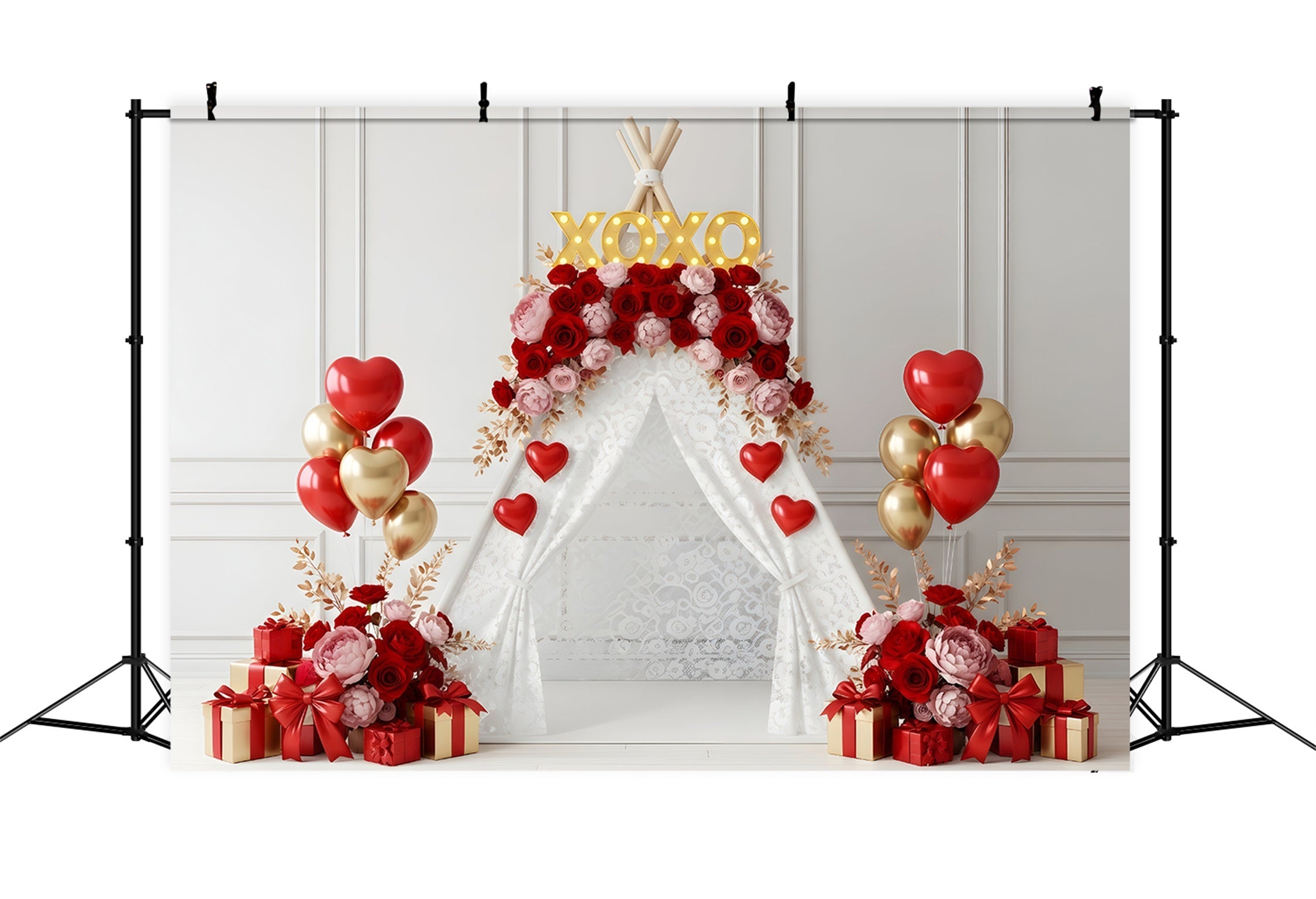 Fond Saint-Valentin XOXO Tente florale Fond photo Saint-Valentin par Magali