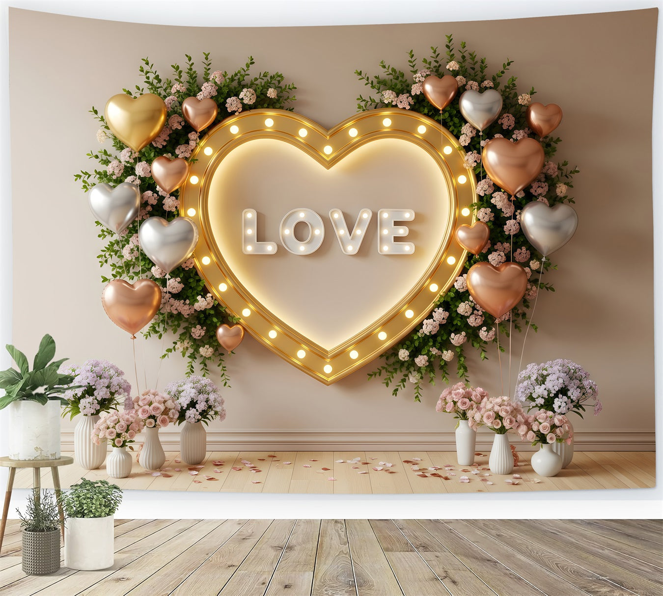 Fond pour la Saint-Valentin Cœur doré Fleurs murales Idées de fonds pour la Saint-Valentin par Magali