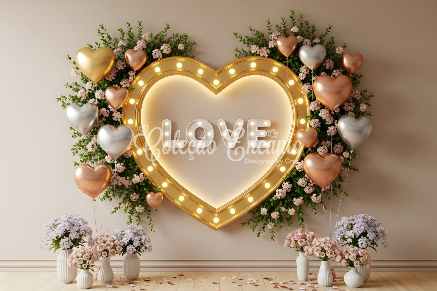 Fond pour la Saint-Valentin Cœur doré Fleurs murales Idées de fonds pour la Saint-Valentin par Magali