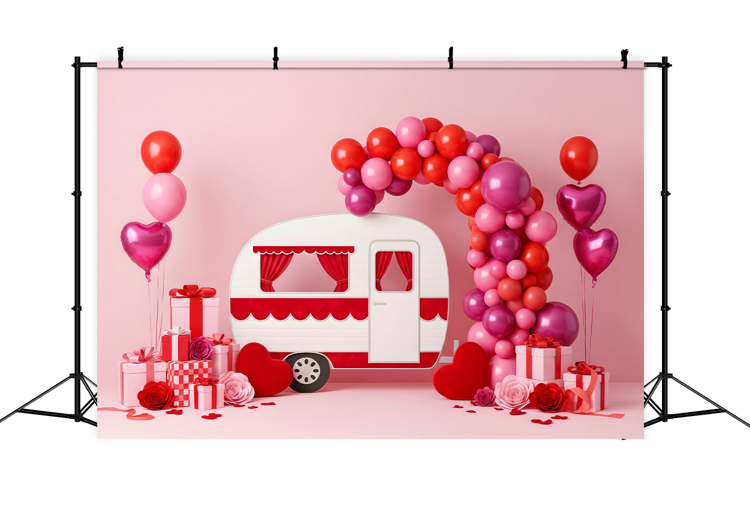 Fond de Saint-Valentin Ballons Camper rose Arche de ballons Fond de Saint-Valentin par Magali