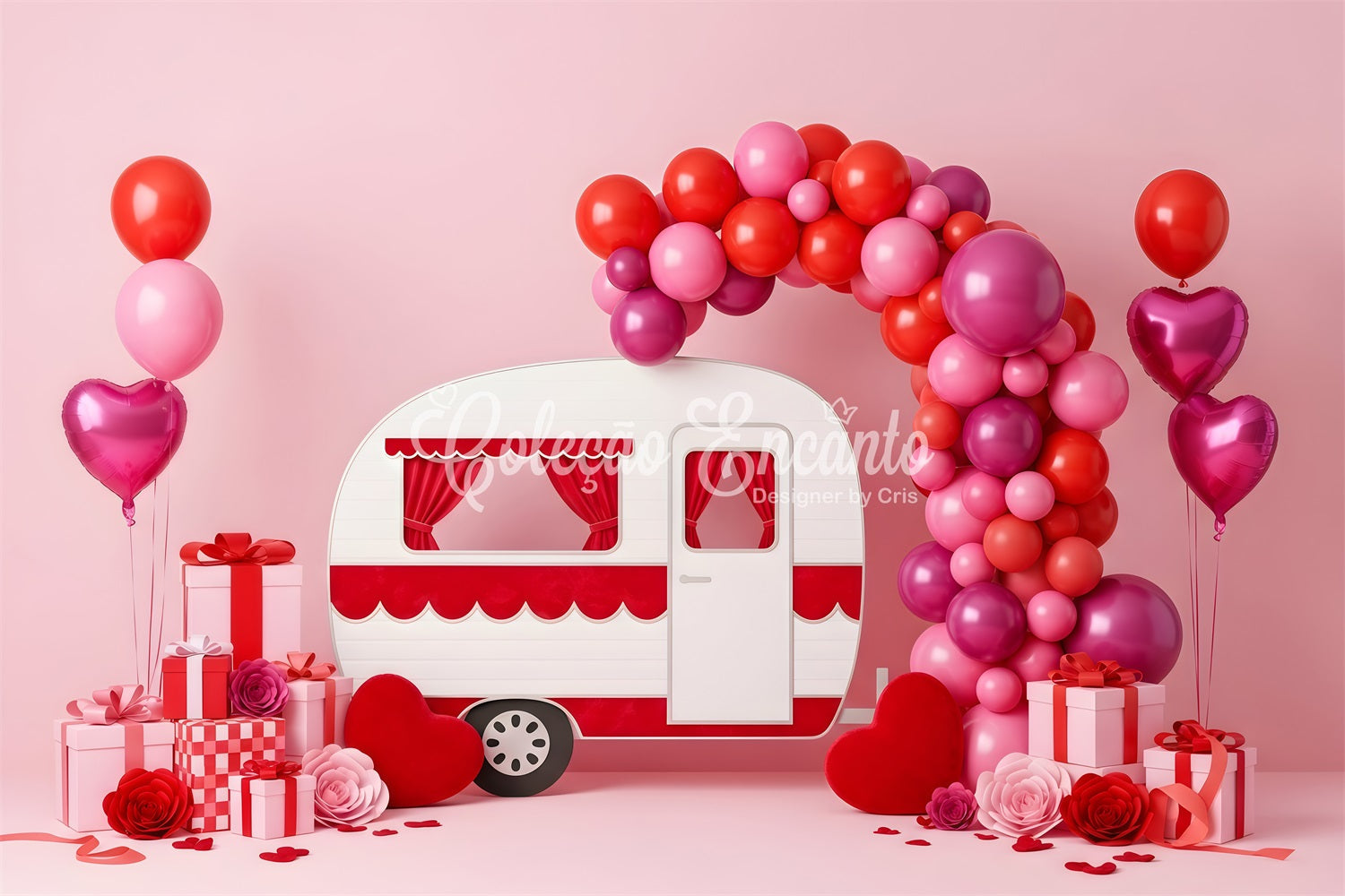 Fond de Saint-Valentin Ballons Camper rose Arche de ballons Fond de Saint-Valentin par Magali