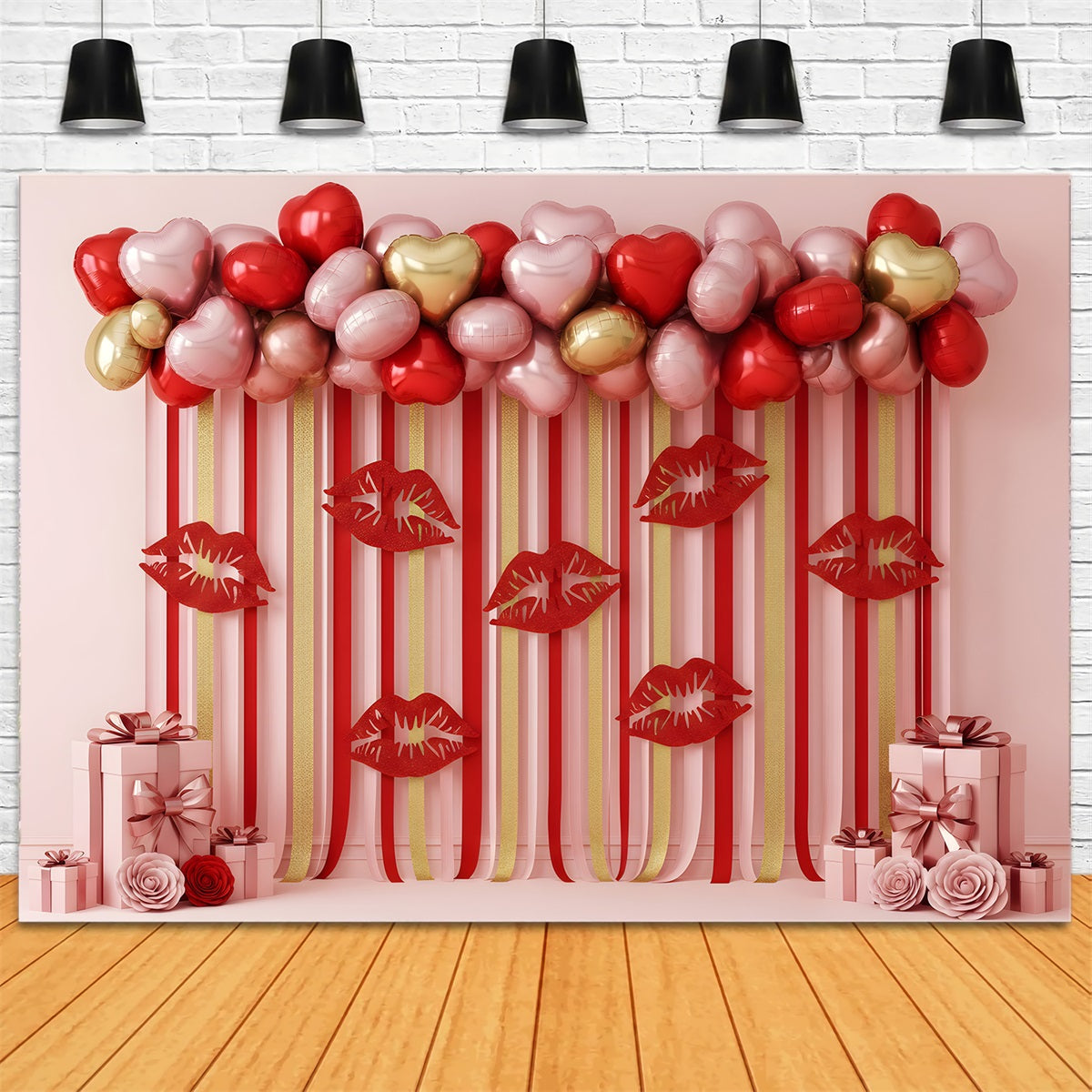 Fond de Saint-Valentin Ballons Lèvres rayées Cœur Présentoir Fonds de Saint-Valentin par Magali