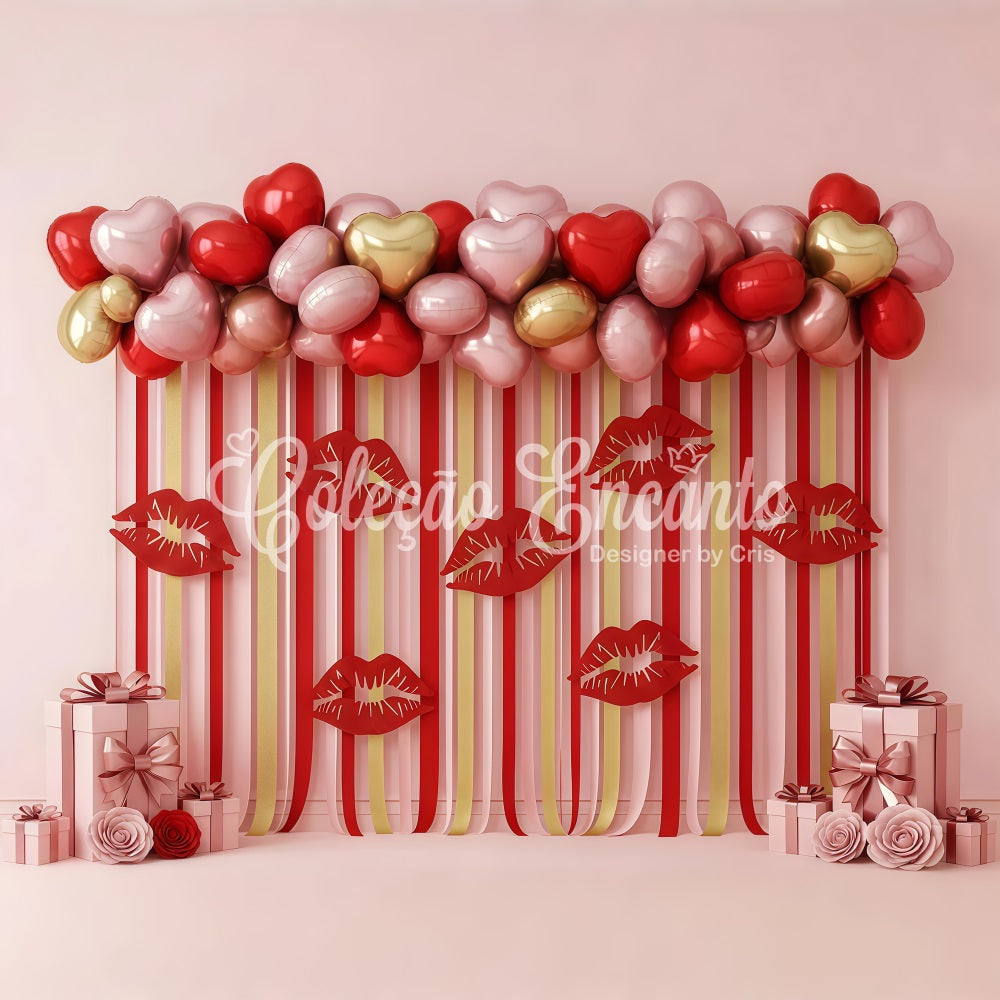 Fond de Saint-Valentin Ballons Lèvres rayées Cœur Présentoir Fonds de Saint-Valentin par Magali