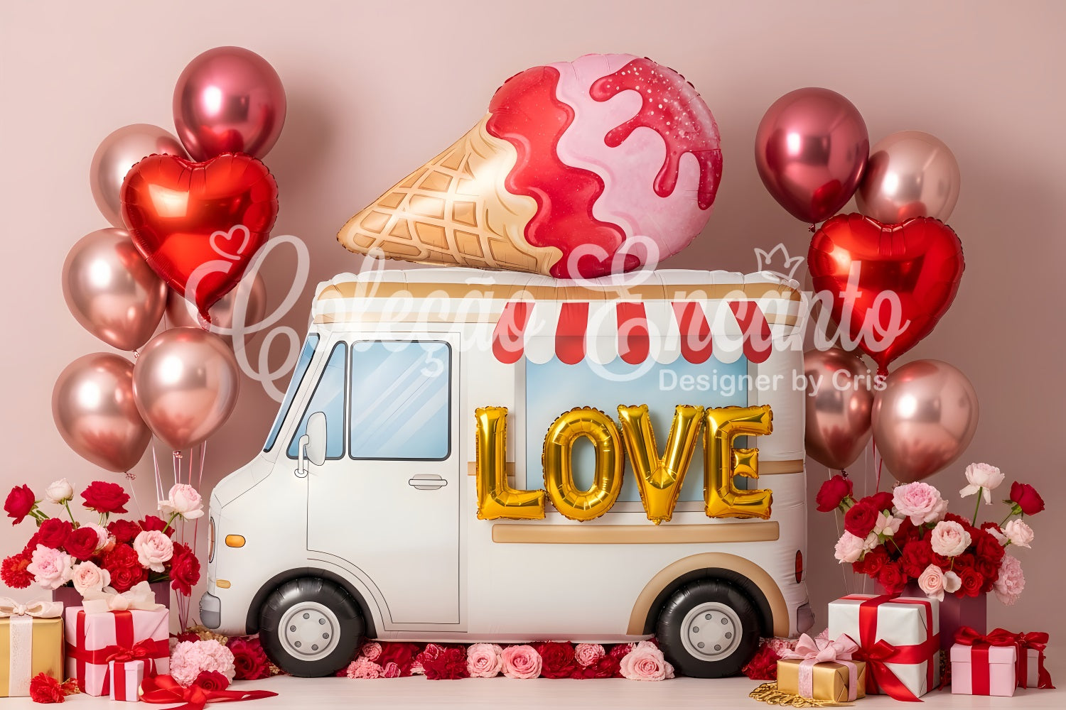 Toile de fond de Saint Valentin Décor Camion de Glaces Romantique Par Magali