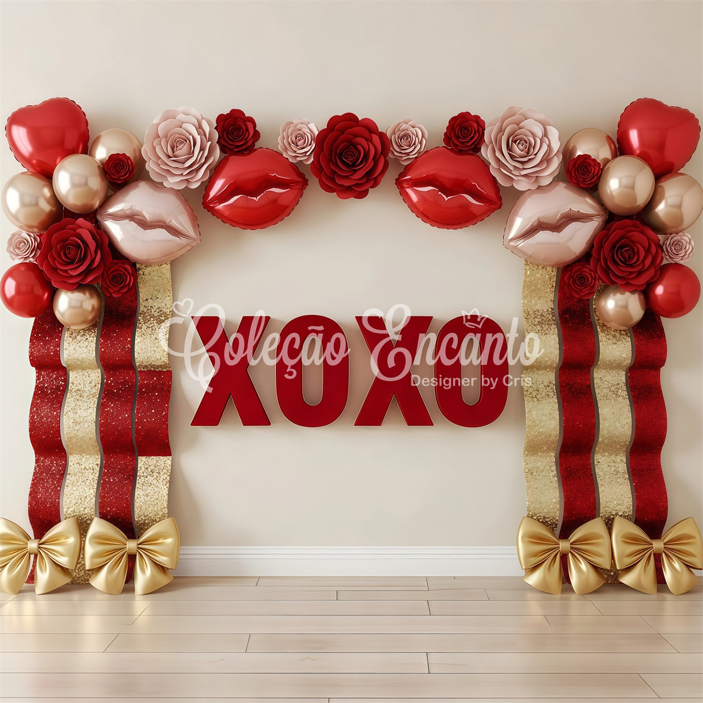 Toile de fond St Valentin Roses et Ballons XOXO Glamour Par Magali