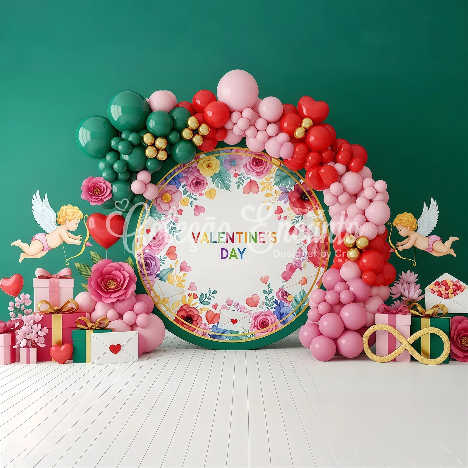 Fond Photo St Valentin Ballon Floral de Cupidon Par Magali