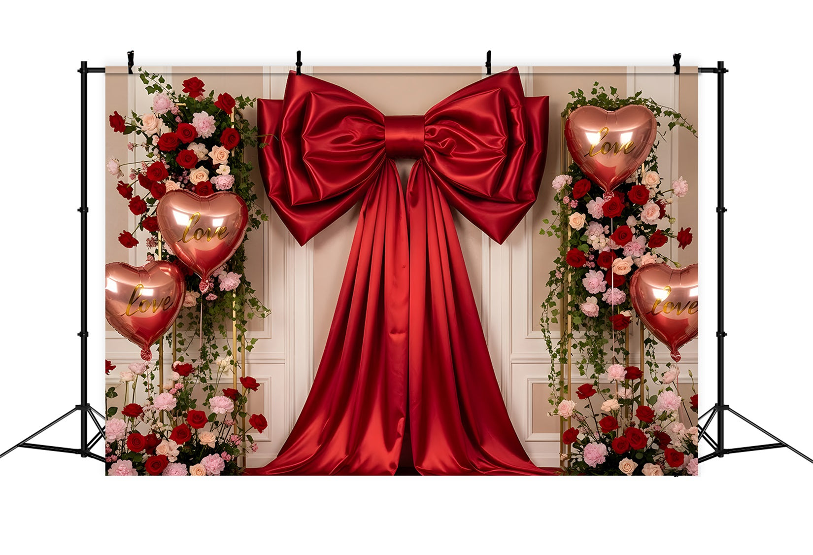 Toile de fond de Saint Valentin Nœud Rouge Luxueux et Fleurs Par Magali