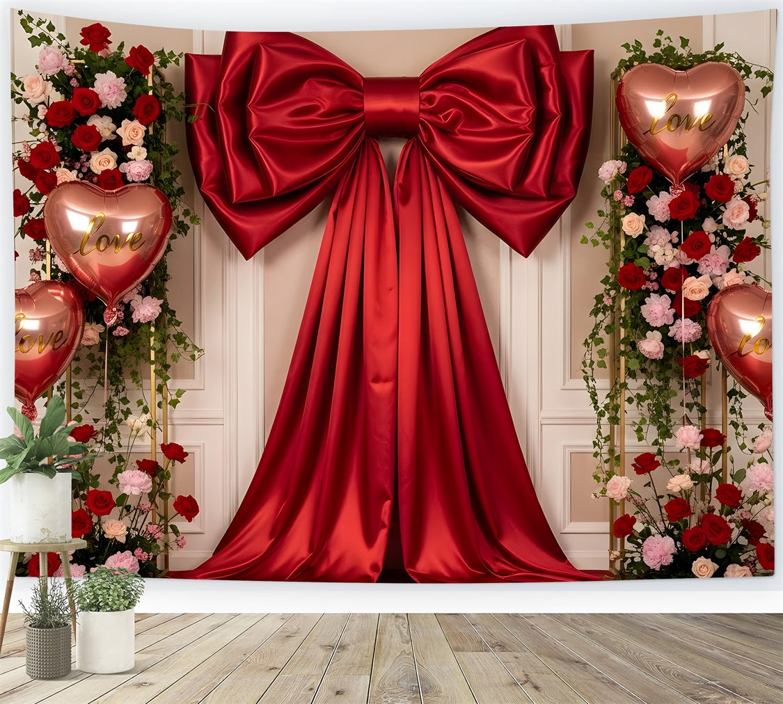 Toile de fond de Saint Valentin Nœud Rouge Luxueux et Fleurs Par Magali
