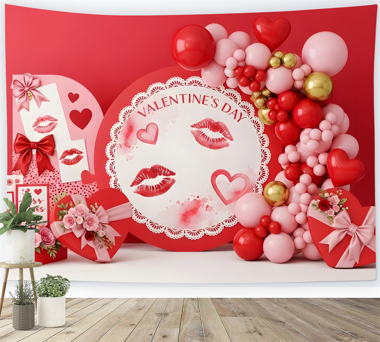 Toile de fond de Saint Valentin Décor Romantique Baisers et Dentelle Par Magali