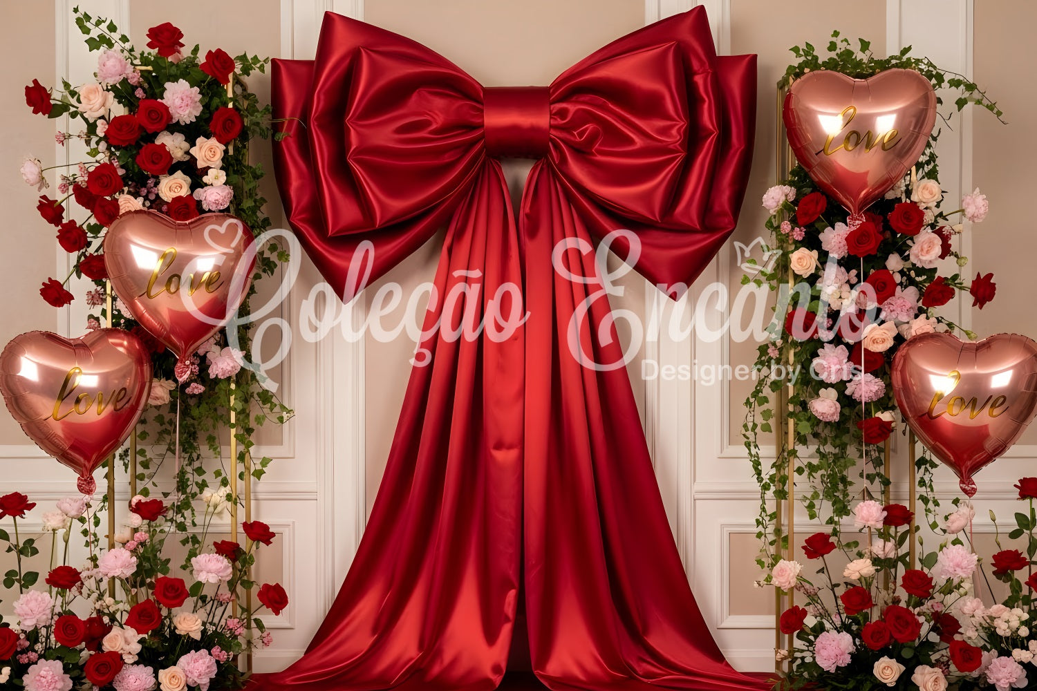 Toile de fond de Saint Valentin Nœud Rouge Luxueux et Fleurs Par Magali