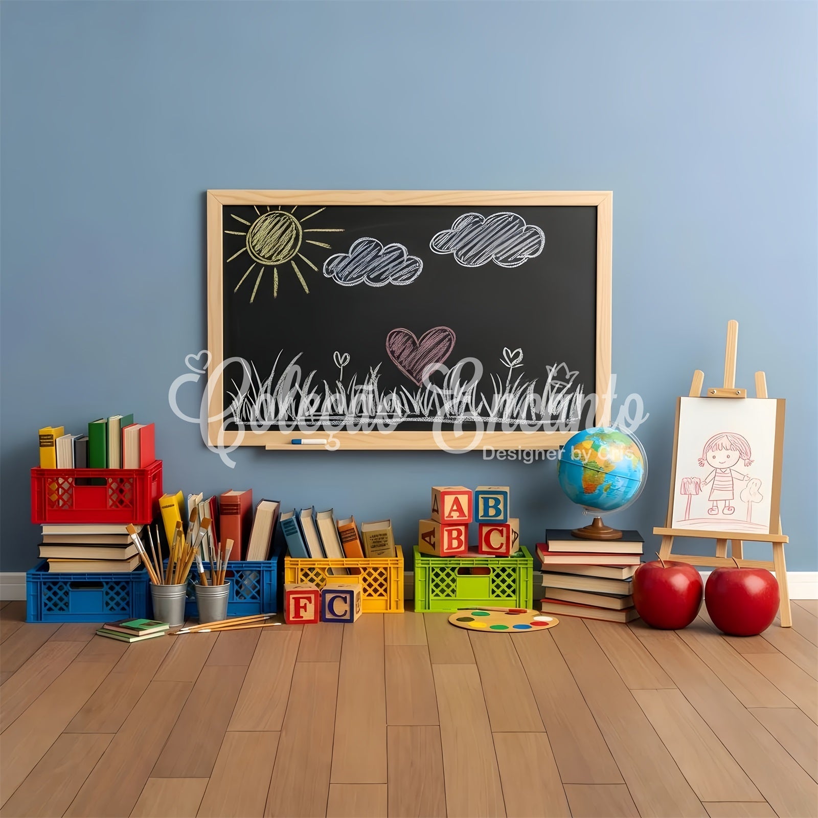 Toile de fond Rentrée Scolaire Dessin Tableau Noir Ensoleillé Par Magali