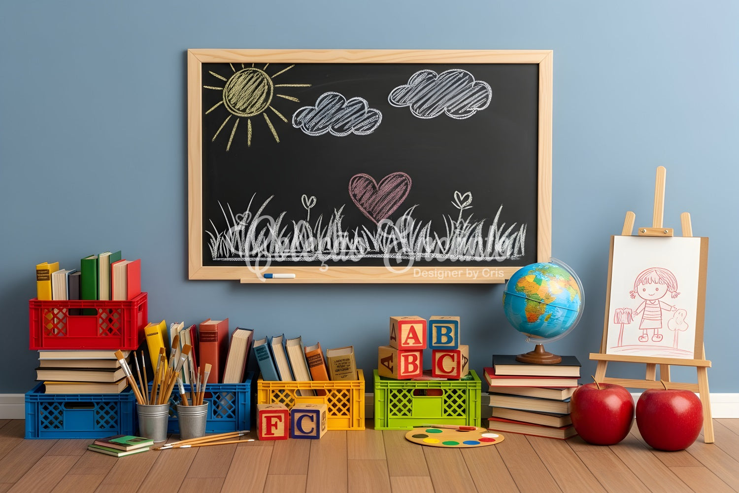 Toile de fond Rentrée Scolaire Dessin Tableau Noir Ensoleillé Par Magali