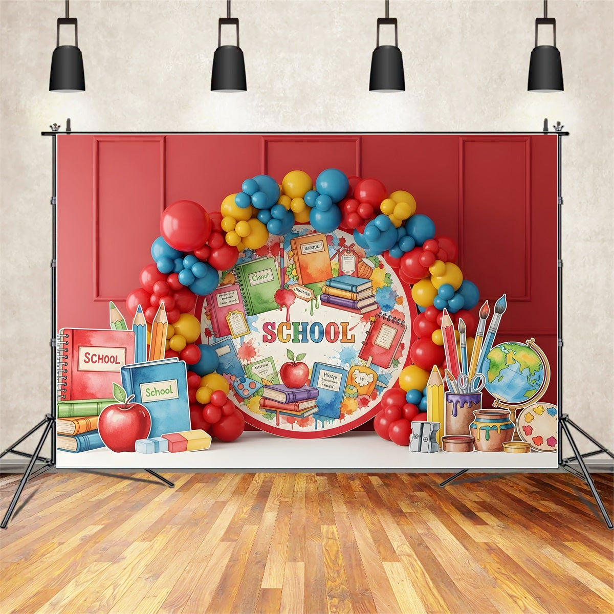 Toile de fond Rentrée des Classes Salle de Classe aux Ballons Vibrants Par Magali
