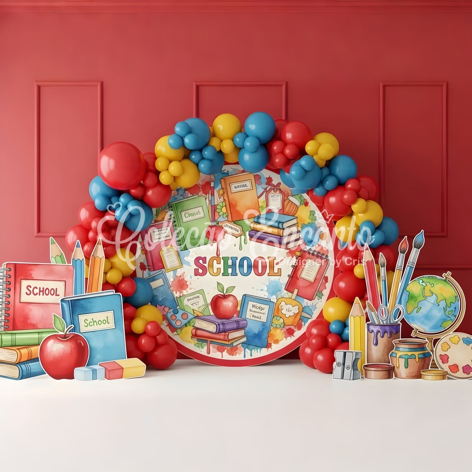 Toile de fond Rentrée des Classes Salle de Classe aux Ballons Vibrants Par Magali
