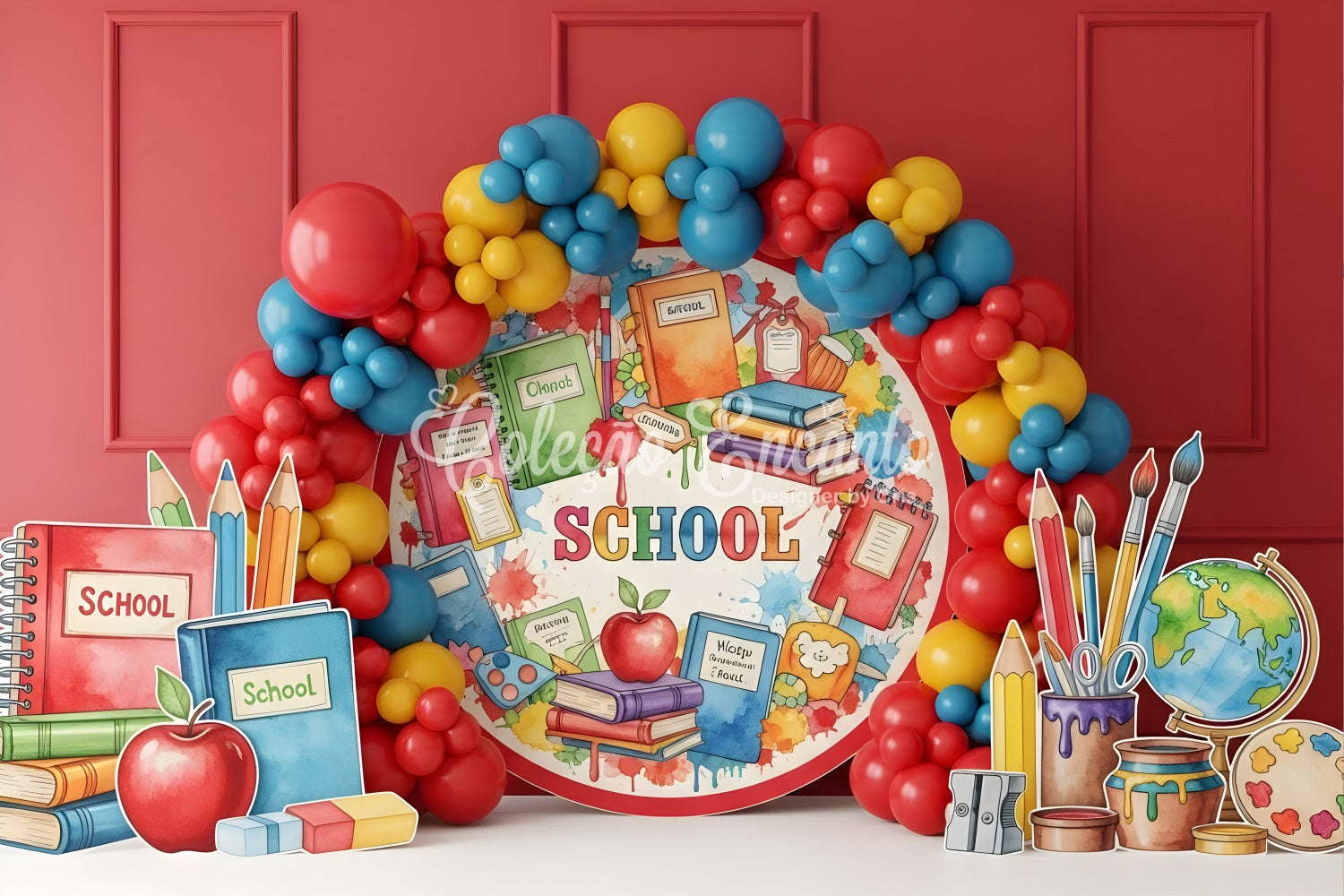 Toile de fond Rentrée des Classes Salle de Classe aux Ballons Vibrants Par Magali