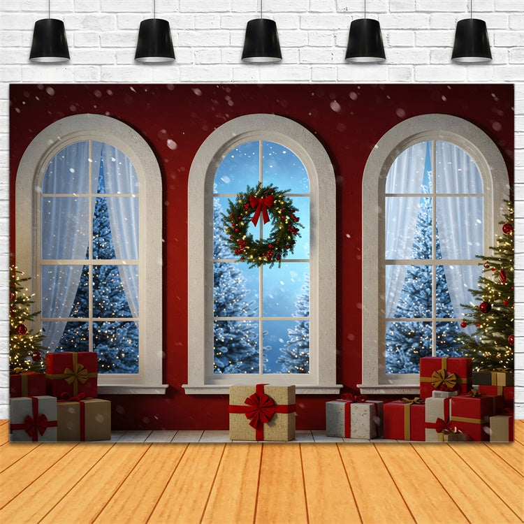 Toile de fond Noël Mur Rouge Fenêtre Cintrée par Magali