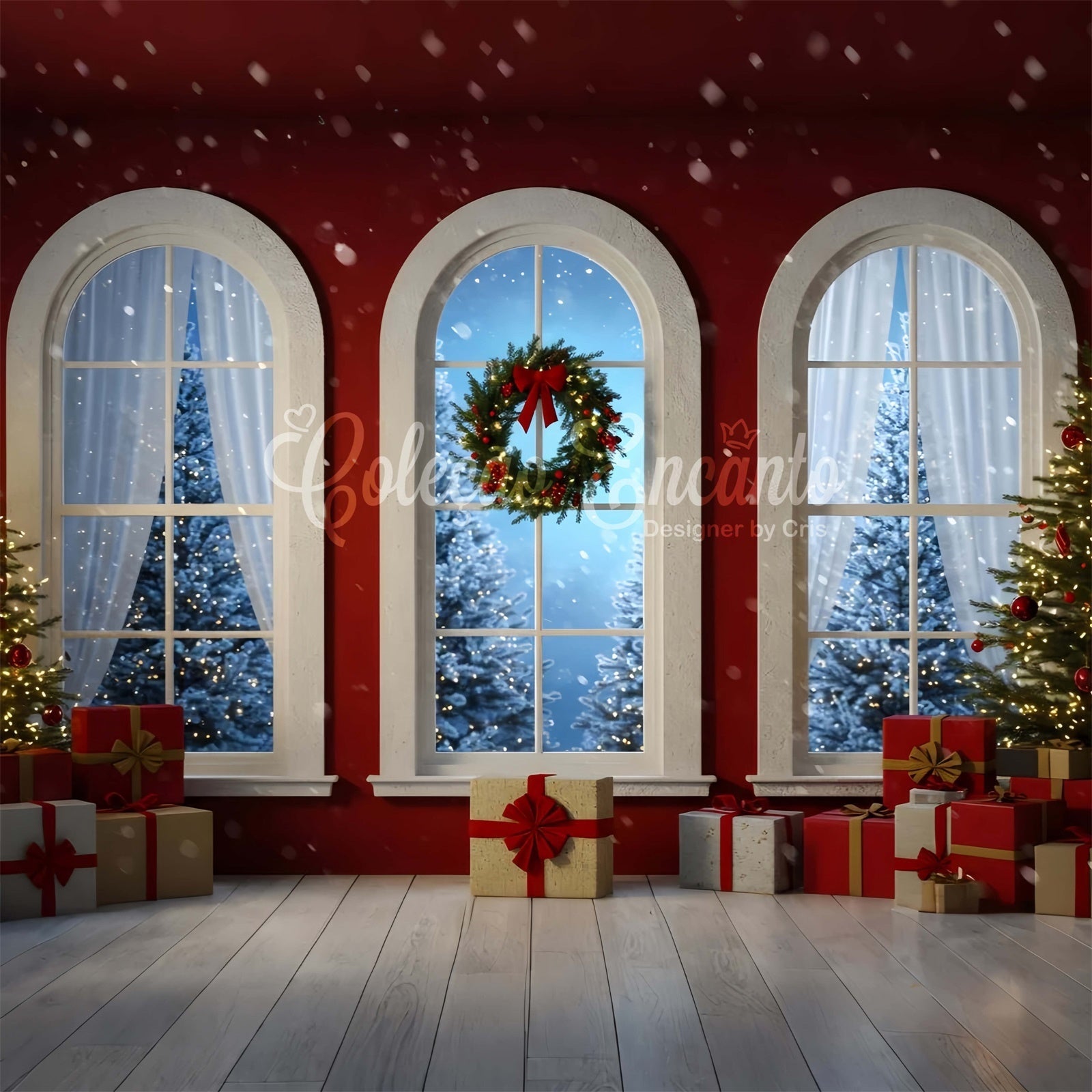 Toile de fond Noël Mur Rouge Fenêtre Cintrée par Magali